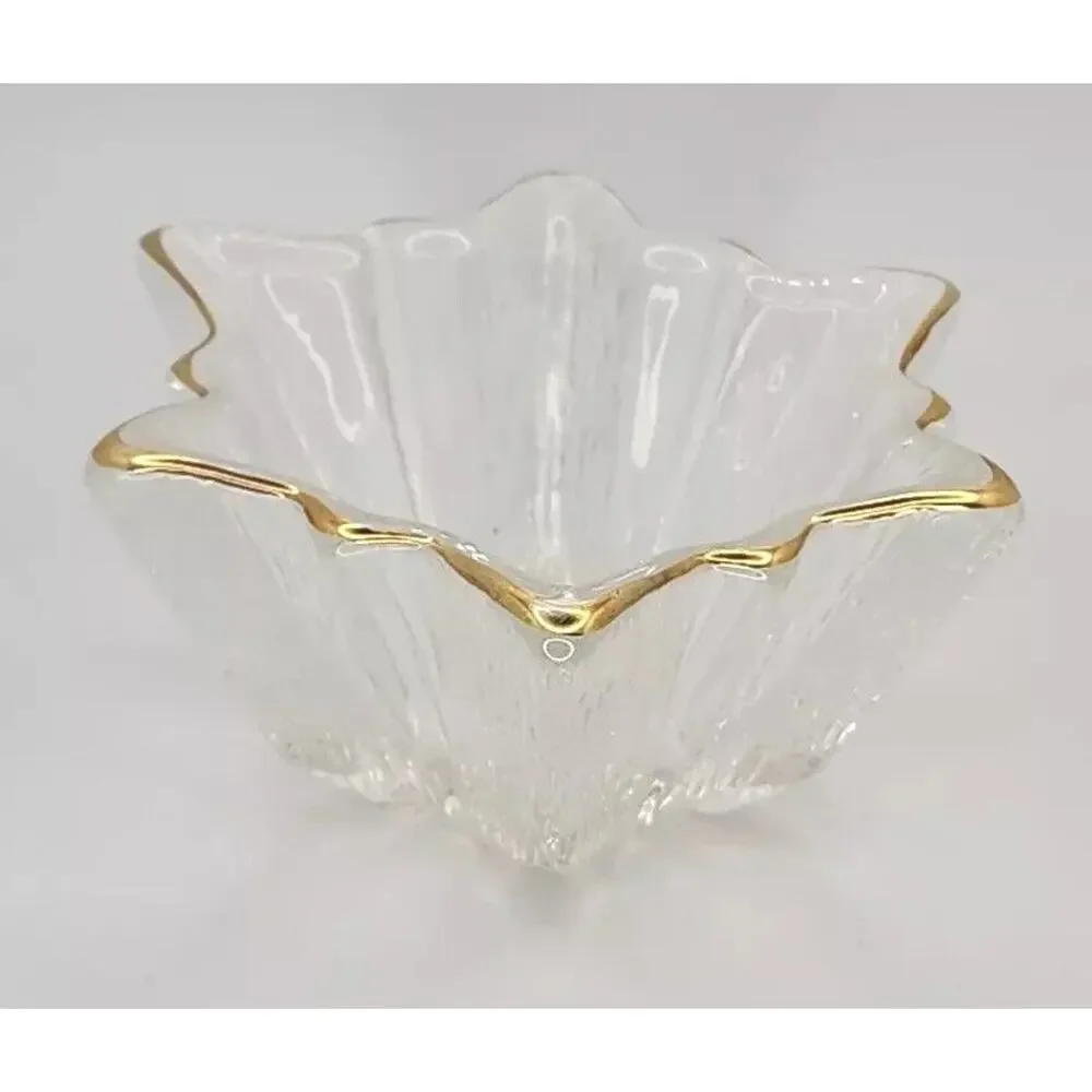 Home Beautiful Glass‎ Candle Holder Dish Star Gold Rim Cut Bark Design 5